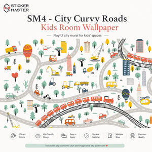 City Curvy Roads Kids Room Wallpaper Mural for Playrooms by Sticker Master