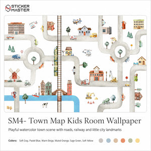 Town Map Kids Room Wallpaper Nursery Wall Mural by Sticker Master