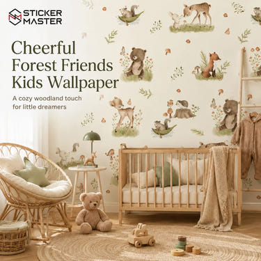 Cheerful Forest Friends Kids Wallpaper for Nursery & Bedroom by Sticker Master
