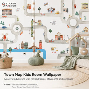Town Map Kids Room Wallpaper Nursery Wall Mural by Sticker Master