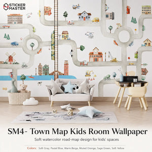 Town Map Kids Room Wallpaper Nursery Wall Mural by Sticker Master