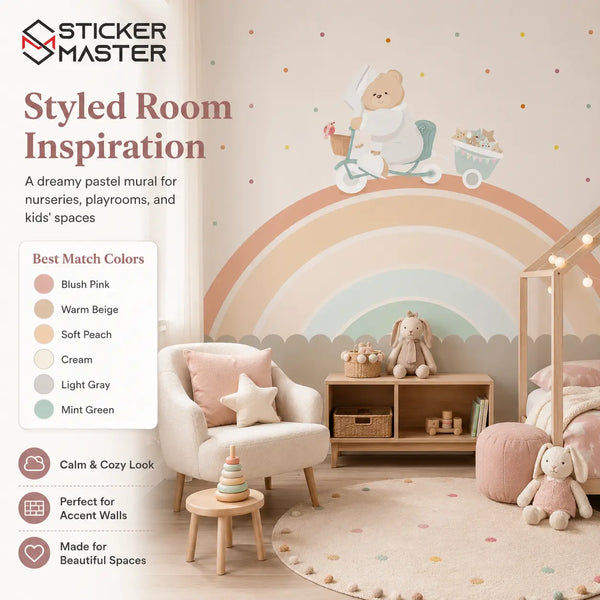 Baby Beige Rainbow Wainscot Nursery Wall Mural by Sticker Master