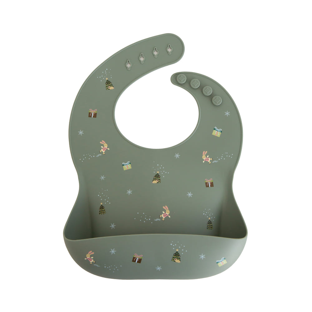 Mushie Silicone Baby Bib Adjustable Neck Strap Deep Pocket