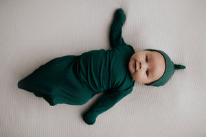Forest Green Knotted Newborn Baby Gown