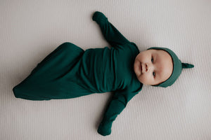 Forest Green Knotted Newborn Baby Gown