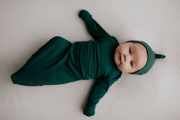 Forest Green Knotted Newborn Baby Gown