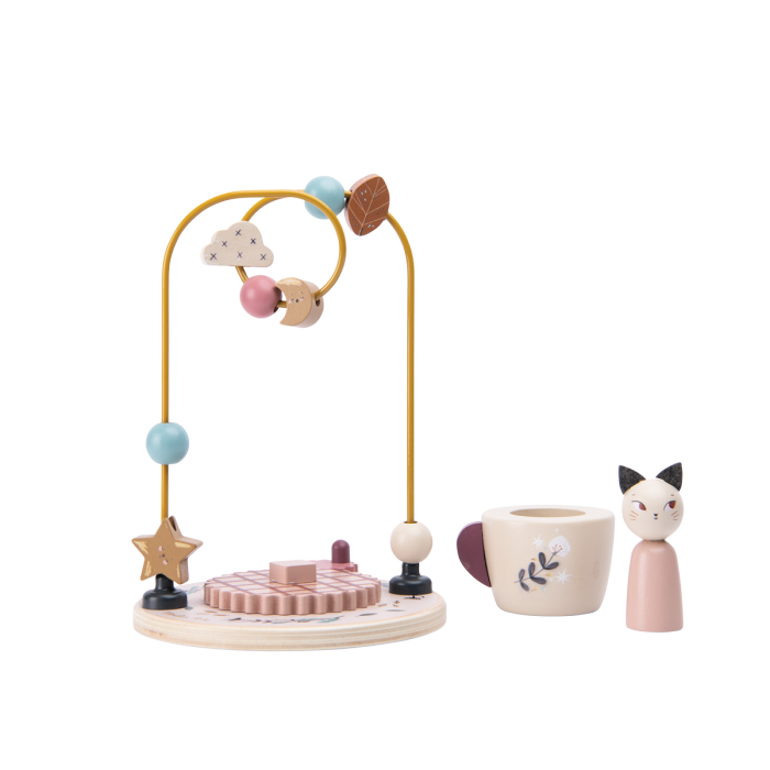 Wooden bead maze "After the Rain" for early learning, featuring colorful beads and engaging pathways for babies.