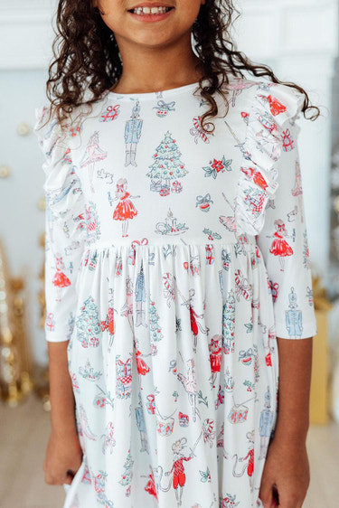 Clara's Christmas 3/4 Sleeve Ruffle Twirl Dress