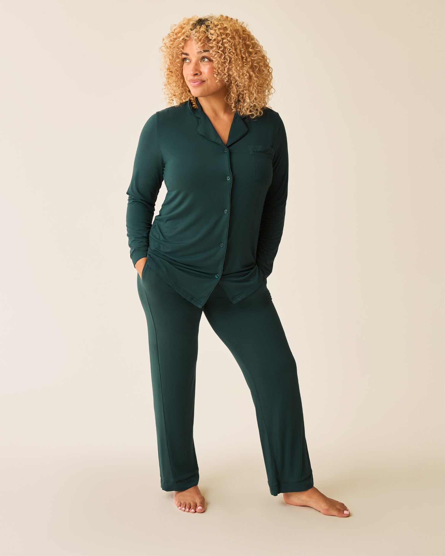 Clea Bamboo Long Sleeve Pajama Set Evergreen