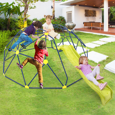Multicolor 13.3 FT Climbing Dome Geometric Dome Climber with slide and platforms for outdoor play.