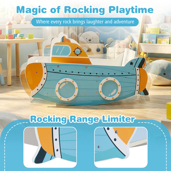 Submarine Wooden Climbing Toy with Rotating Propeller and Rocking Climber