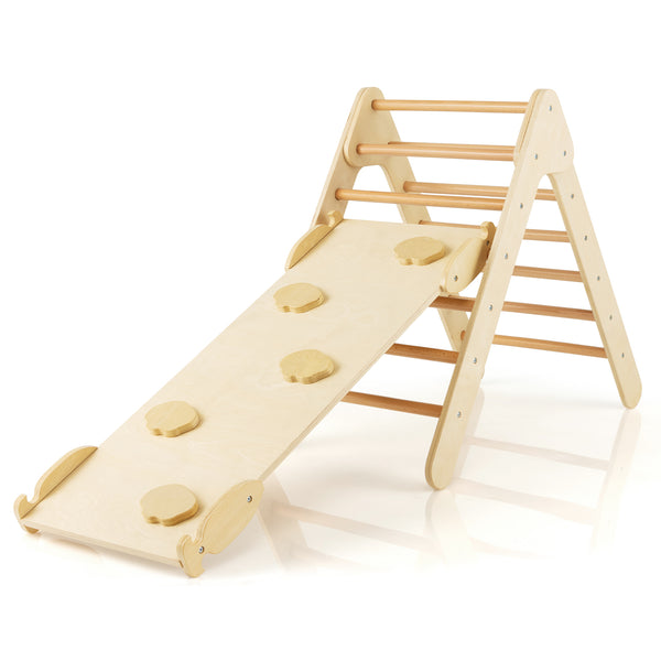 3-in-1 Wooden Climbing Triangle Set Triangle Climber with Ramp