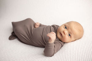 Cocoa Brown Ribbed Knotted Newborn Baby Gown