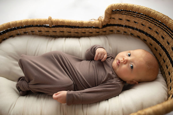 Cocoa Brown Ribbed Knotted Newborn Baby Gown