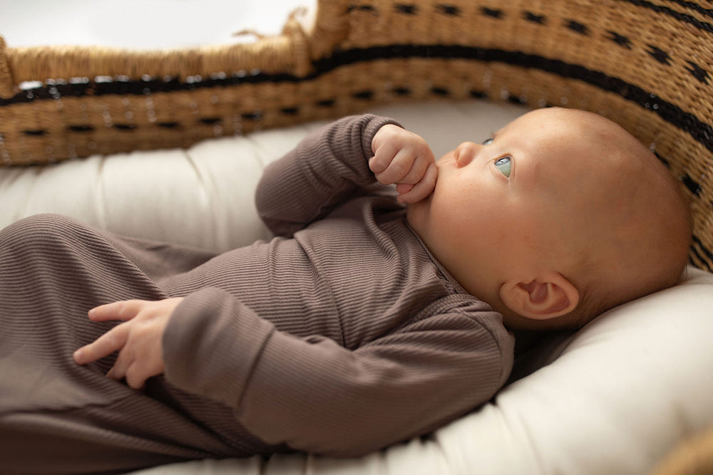 Cocoa Brown Ribbed Knotted Newborn Baby Gown