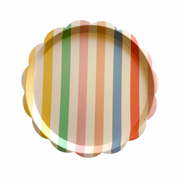Colorful Striped Scalloped Dinner Plates, 16pcs