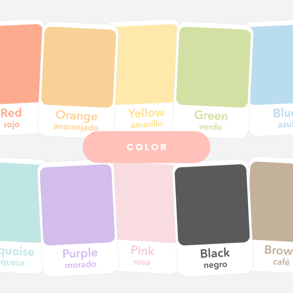 Color sorting flashcards for babies, promoting early learning and sensory play, displayed at a 10-degree angle.