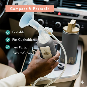 MilKeeper Starter Set in Starry Night design, featuring breast milk storage containers at an angle view.