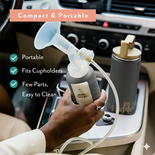 MilKeeper Starter Set in Starry Night design, featuring breast milk storage containers at an angle view.