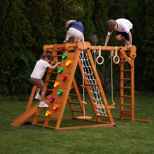 Chestnut foldable jungle gym for outdoor and indoor play, perfect for babies and toddlers.