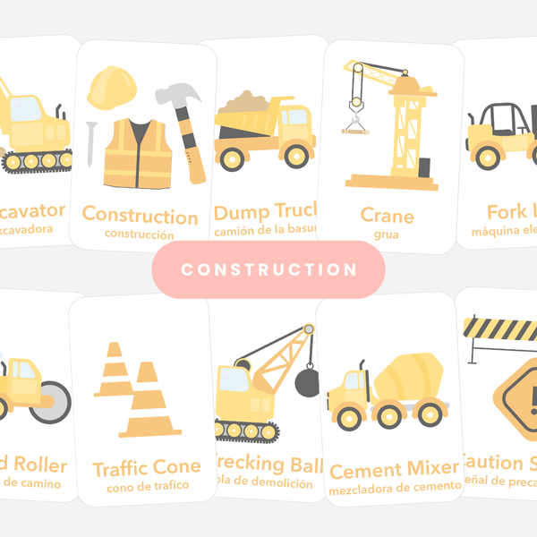 Colorful construction flashcards for babies, promoting early learning and sensory play.