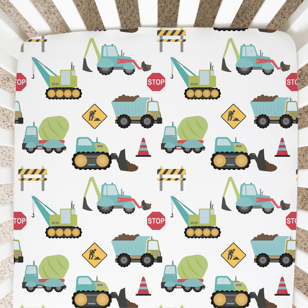 Construction Trucks Fitted Crib Sheet - MOOGCO Baby