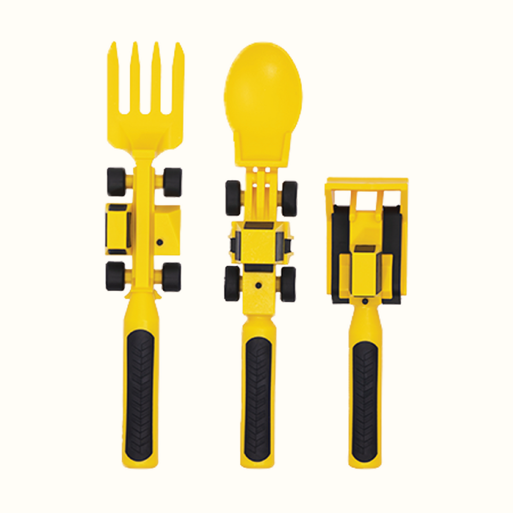 Set of 3 colorful baby utensils for toddlers, perfect for mealtime learning and development.