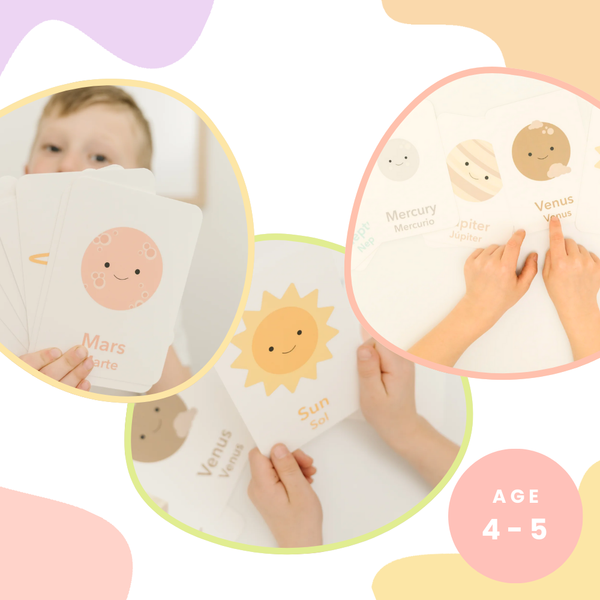 "Planet Flashcards for nursery decor, showcasing colorful educational designs at an angle."