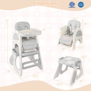 Convertible Baby High Chair with Double-layer Tray and Adjustable Backrest-Grey