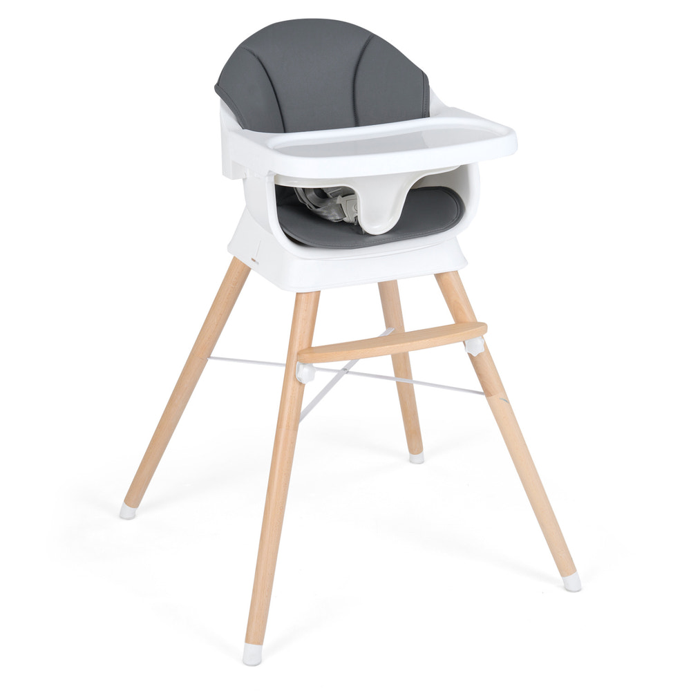 Convertible High Chair for Babies and Toddlers Solid Wood Baby Feeding Chair with 3-Position Adjustable Tray
