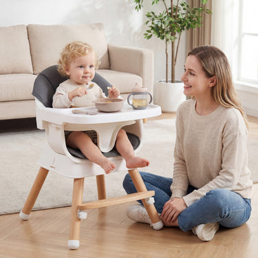 Convertible High Chair for Babies and Toddlers Solid Wood Baby Feeding Chair with 3-Position Adjustable Tray