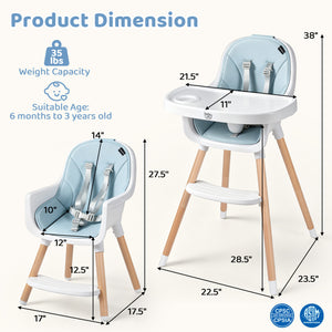 Convertible High Chair with 5-Point Harness for Babies and Toddlers
