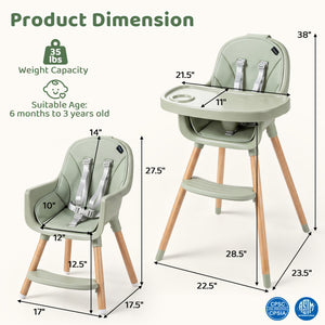 Convertible High Chair with 5-Point Harness for Babies and Toddlers
