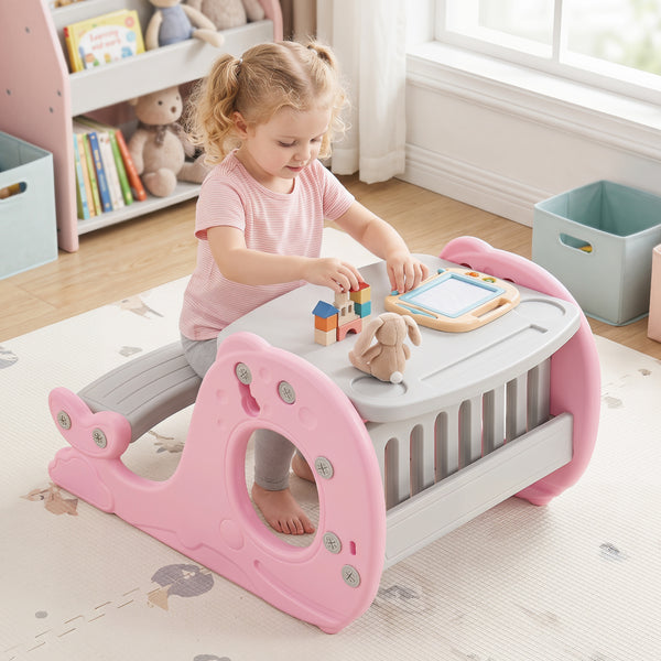 Convertible Kids Activity Table Set Toddler Easel with Erasable Whiteboard