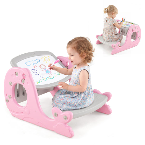Convertible Kids Activity Table Set Toddler Easel with Erasable Whiteboard