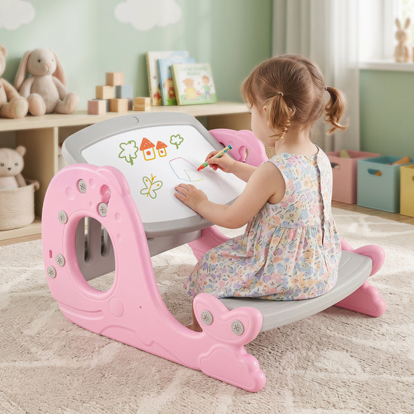 Convertible Kids Activity Table Set Toddler Easel with Erasable Whiteboard