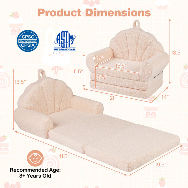 Convertible Kids Sofa 2-in-1 Fold out Toddler Couch Chair