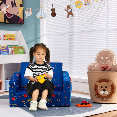 Multicolor 2-in-1 Convertible Kids Sofa in velvet fabric, perfect for playtime and relaxation. Angle view 29.