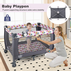 4-in-1 Convertible Portable Baby Playard Newborn Napper with Music and Toys