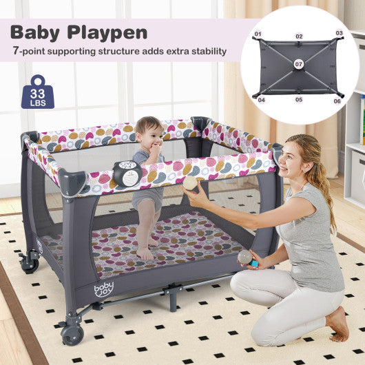 4-in-1 Convertible Portable Baby Playard Newborn Napper with Music and Toys
