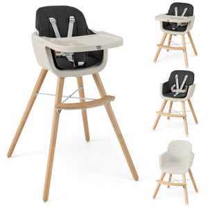 3-in-1 Convertible Wooden High Chair with Cushion, angled view, perfect for babies and toddlers.