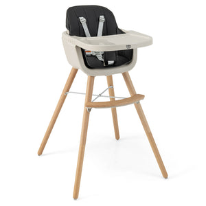 3-in-1 Convertible Wooden High Chair with Cushion, angled view, perfect for babies and toddlers.