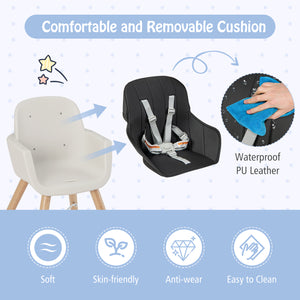 3-in-1 Convertible Wooden High Chair with Cushion, stylish and functional for babies and kids, shown at angle 39.