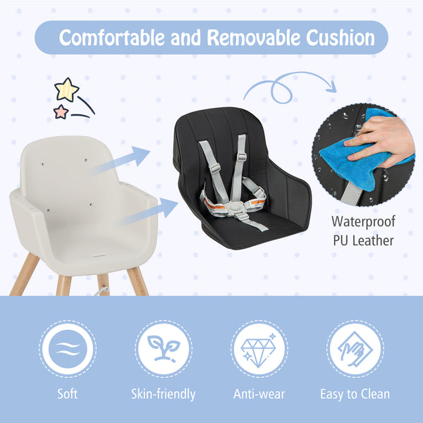 3-in-1 Convertible Wooden High Chair with Cushion, stylish and functional for babies and kids, shown at angle 39.