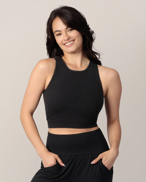 Sublime® Bamboo Maternity & Nursing Longline Bra Top in Black - Comfortable and stylish support for moms.