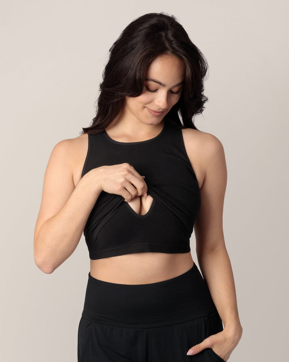 Sublime® Bamboo Maternity & Nursing Longline Bra Top in Black - Comfortable and stylish support for moms.