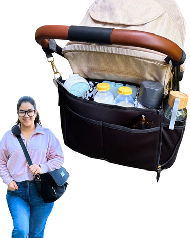 Sarah Wells Deluxe Stroller Caddy Organizer – Insulated, Machine-Washable with Crossbody Strap, Storage Pockets & Luggage Sleeve
