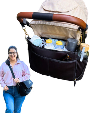 Sarah Wells Deluxe Stroller Caddy Organizer – Insulated, Machine-Washable with Crossbody Strap, Storage Pockets & Luggage Sleeve