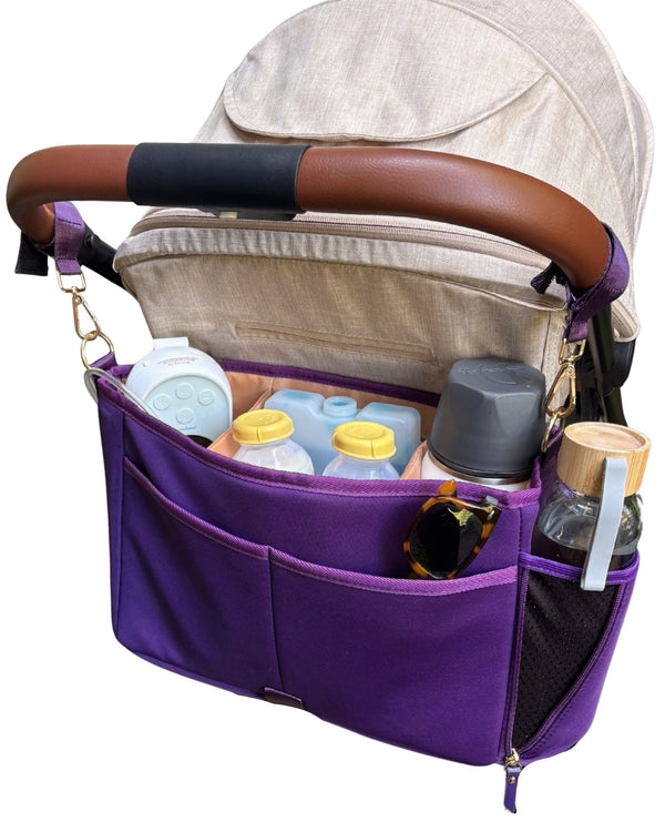 Sarah Wells Deluxe Stroller Caddy Organizer – Insulated, Machine-Washable with Crossbody Strap, Storage Pockets & Luggage Sleeve