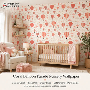 Coral Balloon Parade Nursery Wallpaper | Kids Room Wall Mural